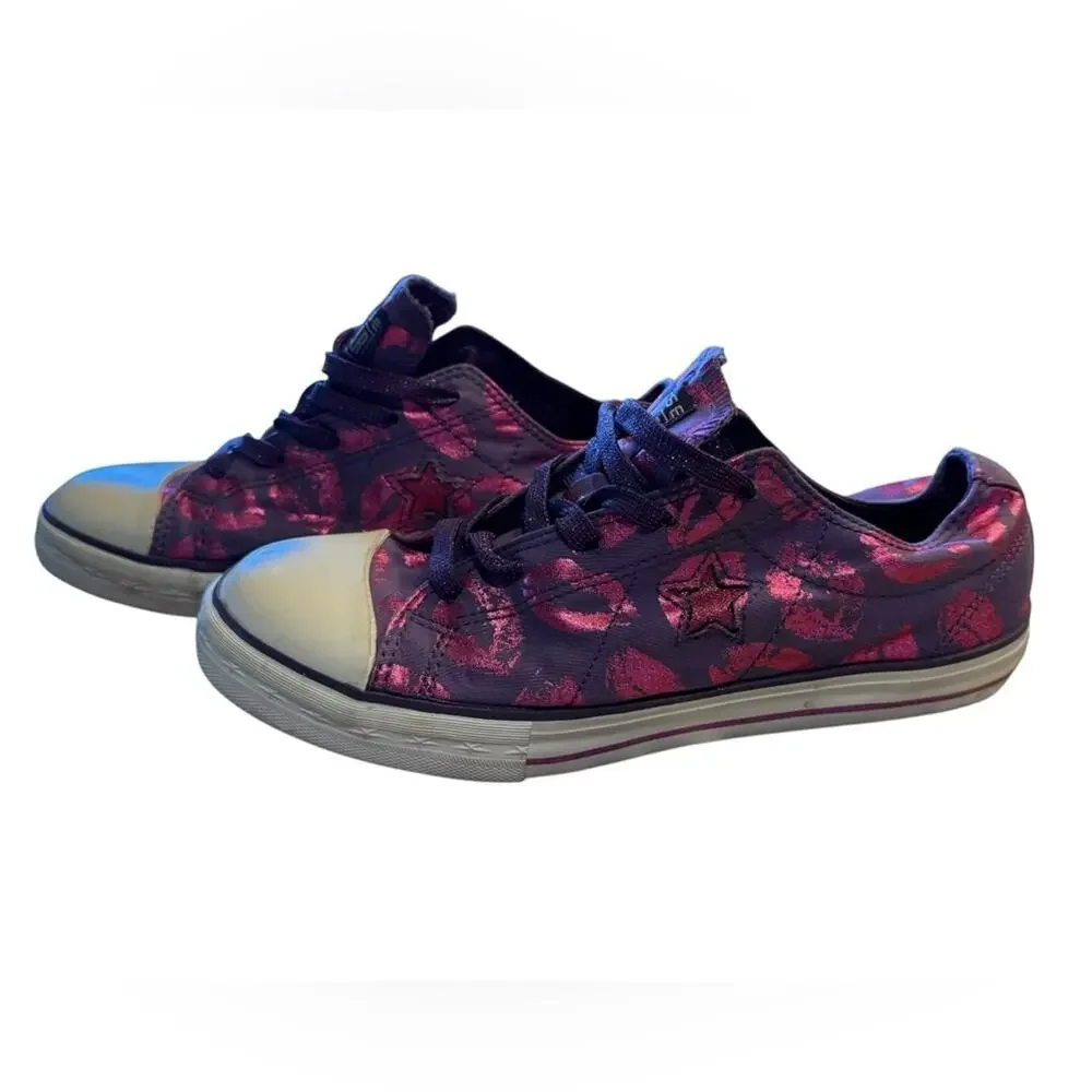 Converse One Star Kids' Size 6 Vibrant Purple and Pink Metallic Kiss Sneakers